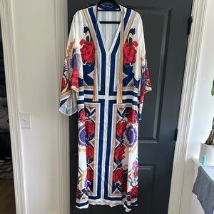 Floral Maxi Dress with Blue and Red Accents